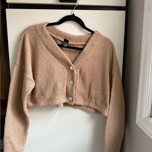 Cozy Tan Button-Up Women’s Cropped Sweater